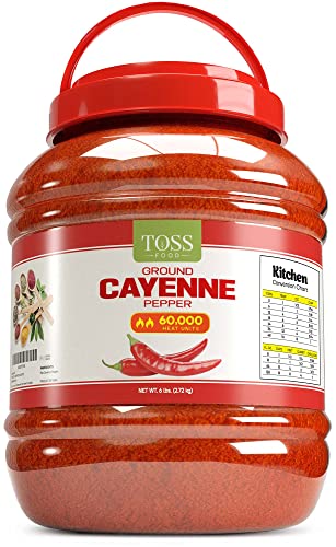 TOSS Extra Hot Red Ground Cayenne Pepper 60,000 H.U. 6 LB Commercial Kitchen Size Bulk Spice