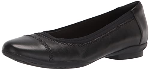 Clarks Women's Sara Bay Ballet Flat, Black Leather, 8