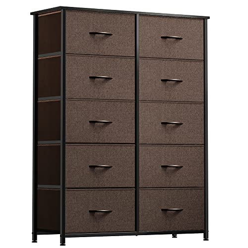 YITAHOME 10 Drawer Dresser - Fabric Storage Tower, Organizer Unit for Bedroom, Living Room, Hallway, Closets & Nursery - Sturdy Steel Frame, Wooden Top & Easy Pull Fabric Bins (Coffee)