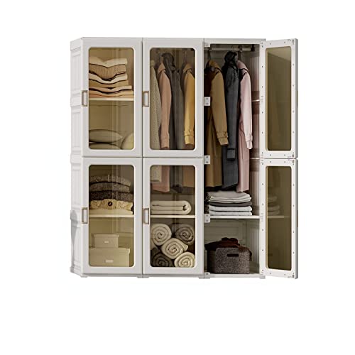 MAYIBOX Portable Closet Clothes Wardrobe Plastic Bedroom Armoire Depth Cube Storage Organizer with Hanging Rod and Doors 4-15 Cubes WhiteTransparent Door-Closet(wt12-d8-h2)