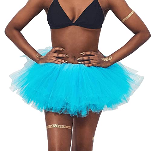 REETAN Ballet Tutu Skirt Tulle Elastic Dance Skirt Six-Layered Tutu Skirts Fashion Performance Costume for Women and Girls (Light Blue)