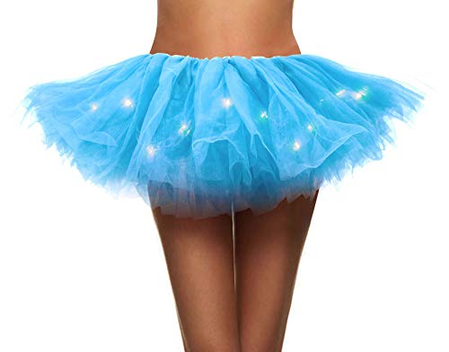 Simplicity Blue Thing Tutu Women's LED Light Up Neon Tulle Tutu Skirt Running Tutu,Sky Blue Runner Tutu