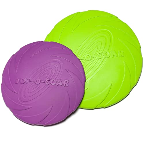 Dog Frisbee Doggy Saucer  2 Pack of Rubber Frisbee Discs (1 Sm, 1 Lg) for All Pets  Strong, Tough, Durable, Interactive, Bite-Friendly Flying Toy for Fetch and Pet Training  BPA-Free Rubber