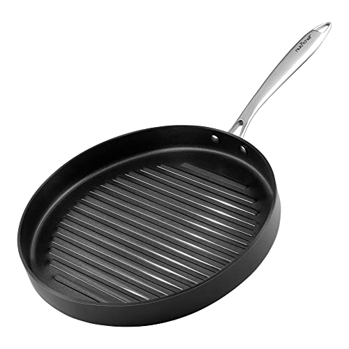 NutriChef Anodized Non-Stick Grill - Dishwasher Safe Nonstick Grill Pan Heavy Gauge Aluminum Body with Hard Anodized Surface for Even Heating, Max Temperature: 500 Fahrenheit (260 Celsius)