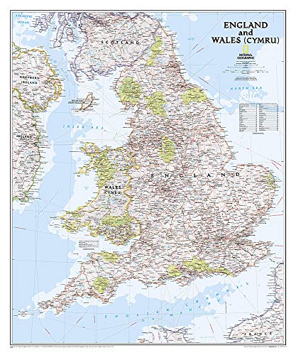National Geographic England and Wales Wall Map - Classic - Laminated (30 x 36 in) (National Geographic Reference Map)