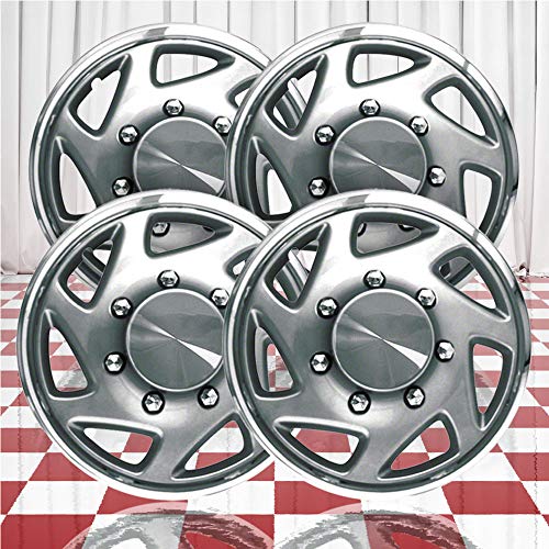 Brighter Design Set of 4 16" Push-on Silver w/Chrome Hubcaps for Ford Van 1995-2014