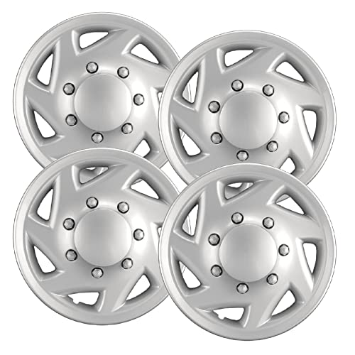 Hubcaps.com - Premium Quality 16" Silver Hubcaps/Wheel Covers fits Ford Van, One-Piece Heavy Duty Construction (Set of 4)