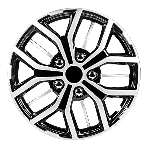 Pilot Automotive WH142-16S-B 16 Inch Super Sport Black & Silver Universal Hubcap Wheel Covers For Cars - Set Of 4 - Fits Most Cars