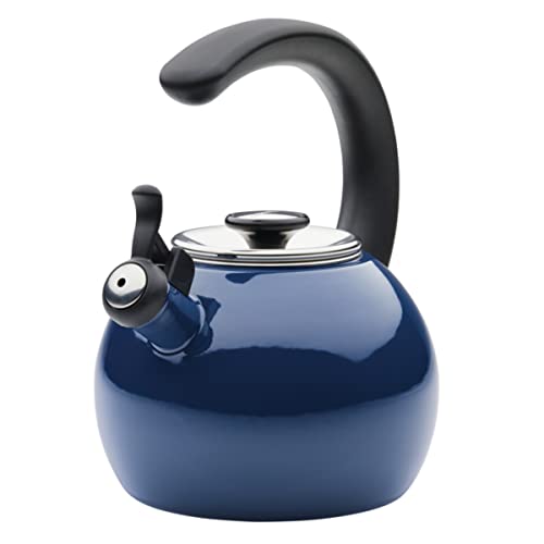 Circulon Enamel on Steel Whistling Teakettle/Teapot With Flip-Up Spout, 2 Quart - Navy