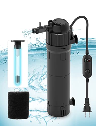 Kulife Fumak Aquarium Filter Fish Tank Filters U-V Filter Pump with Timer Turns Green Water to Clear, Dual Mode (Aeration/Rainfall) for 40-120 Gallon Aquariums, Flow Rate and Direction Adjustable