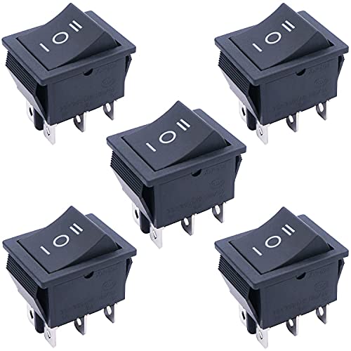 TWTADE / 5Pcs Black ON/Off/ON DPDT 6 Pin 3 Position Boat Rocker Switch Car Auto Boat Rocker Toggle Switch Snap AC 250V 125V/20A KCD2-203