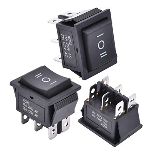 APIELE 3Pcs 3 Position Rocker Toggle Switch 6 Pin AC 125V/10A 250V/16A ON-Off-ON DPDT for Boat KCD2-203 (Black)