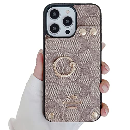 Luxury Wallet Case Compatible with iPhone 14 Pro Max, Designed Leather Case with Card Holder, 360Rotation Ring Kickstand, RFID Blocking Protective Case for Apple iPhone 14 Pro Max 6.7''Khaki