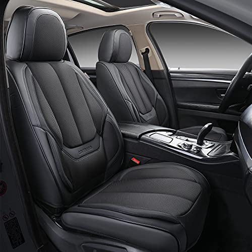 Coverado Front and Back Seat Covers 5 Pieces, Full Set Universal Seat Covers for Cars, Breathable Fabric&Leather Car Seat Protectors, Car Seat Cushions Compatible with Most Sedans SUV Pick-up Truck