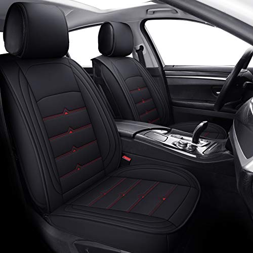 Huidasource Car Seat Covers Full Set, Waterproof Faux Leather Car Seat Protector, Airbag Compatible Vehicle Cushion Cover Universal Fit for Most Cars Sedan SUV Pickup Truck(Full Set, Black&Red)