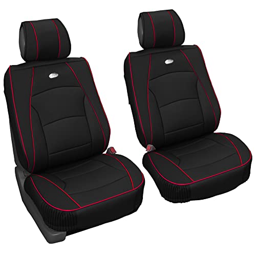 FH Group Car Seat Covers Front Set Black Red Trim Faux Leather Seat Cushions - Car Seat Covers for Low Back Seat, Universal Fit, Automotive Seat Covers, Airbag Compatible Car Seat Cover for SUV, Sedan