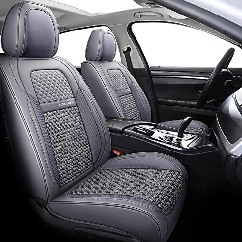 Coverado Leather Seat Covers Full Set, 5 Seats Universal Seat Covers for Cars, Waterproof Luxury Leatherette Seat Cushions, Front and Rear Seat Protectors, Auto Seat Covers Fit for Most Vehicles Gary