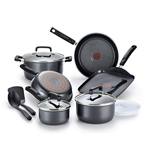 T-fal Signature Nonstick Cookware Set 12 Piece Pots and Pans, Dishwasher Safe Black