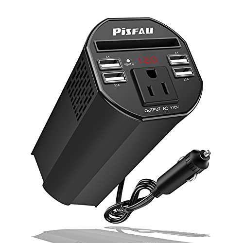 150W Car Power Inverter, Car Plug Outlet Adapter with 4 USB Ports and 1 Ac Socket, Road Trip Essentials Accessories(Black)