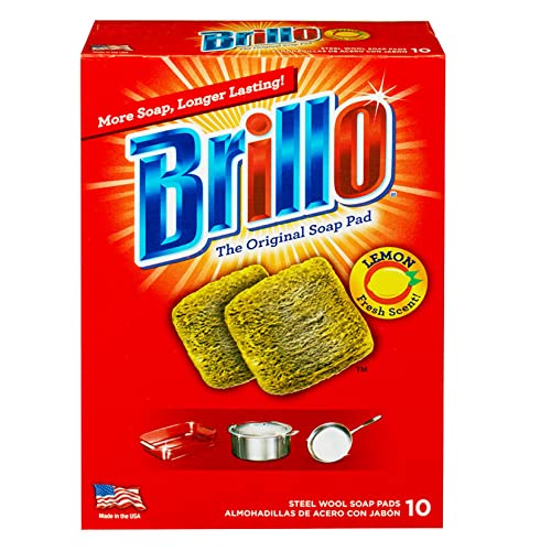 Brillo Steel Wool Soap Pads, Long Lasting, Lemon Scent Cleaning (Lemon, 10 Count (Pack of 1))