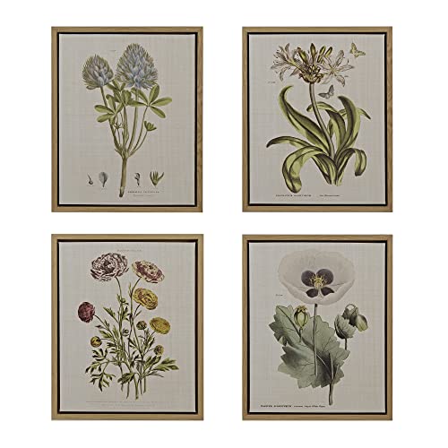 Martha Stewart Herbal Botany Wall Art Living Room Decor - Floral Linen Canvas, Farmhouse Lifestyle Bathroom Decoration, Ready to Hang Painting for Bedroom, 17.84"W x 21.84"L x 1.45"H, Green 4 Piece