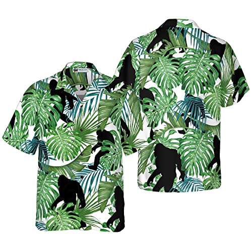 HYPERFAVOR Funny Bigfoot Shirt - Bigfoot Tropical Seamless Pattern- Bigfoot Hawaiian Shirt & Bigfoot Gifts for Men