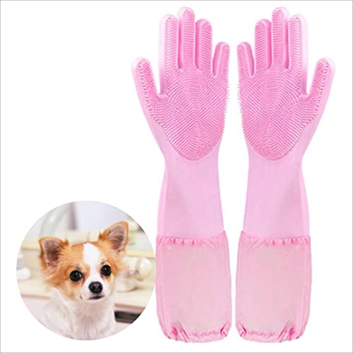 xuxinpai Pet Grooming Gloves Cleaning Gloves Natural Rubber Dishwashing Gloves High Density Silicone Brush Fruits Dishes Cleaning Massaging for Dogs and Cats