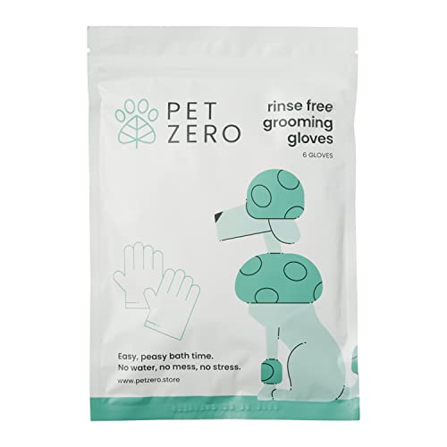 Pet Zero Rinse Free Grooming Gloves, Vegan Shampoo, No Water Needed, Easy Bath, Ecofriendly, Dog Wipes, Cat Wipes, Sustainable, Made from Cotton, Recyclable Packaging - 6 Count