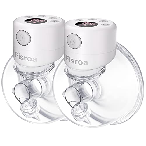 Wearable Breast Pump, Fisroa Double Hands Free Breast Pump with 2 Modes & 9 Levels Low Noise Wireless Electric Breast Pump with LCD Display and Memory Function