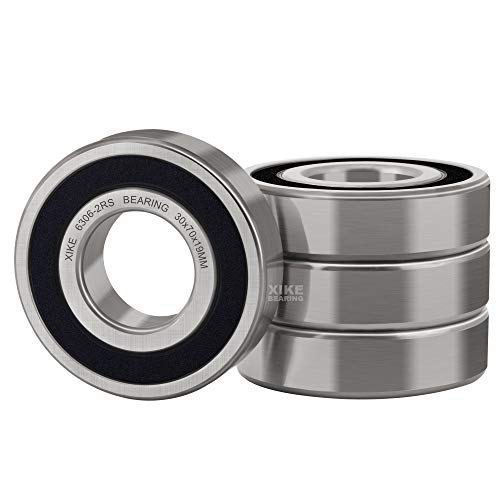 XiKe 4 Pcs 6306-2RS Double Rubber Seal Bearings 30x72x19mm, Pre-Lubricated and Stable Performance and Cost Effective, Deep Groove Ball Bearings.
