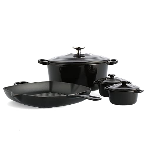 BK Bourgogne Enameled Cast Iron Induction 7 Piece Nonstick Cookware Set, PFAS Free, Dishwasher Safe, Black