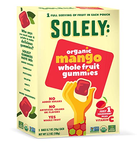 SOLELY Organic Mango Whole Fruit Gummies, 3.5 oz | Two Ingredients | No Added Sugars, Artificial Colors or Flavors | Vegan Fruit Snacks