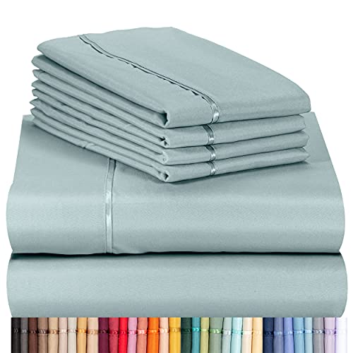 LuxClub 6 PC Sheet Set Sheets Deep Pockets 18" Eco Friendly Wrinkle Free Sheets Machine Washable Hotel Bedding Silky Soft - Light Teal Queen