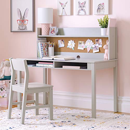 MARTHA STEWART Living and Learning Kids' Desk with Hutch and Chair Set - Gray (Ages 5-12 Years) Children's Wooden Study Table with Storage