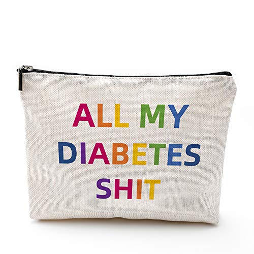 Diabetic Supplies Travel Bag Gifts Sets, All My Diabetes S-hit Funny Diabetes Glucose Meter Case Organizer + Blood Sugar Log Book + 10 Diabetic Alert Stickers for Type 1 Grandpa Grandma Birthday