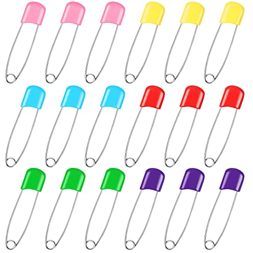 100 Pcs Diaper Pins, 2.2in Diaper Pins for Cloth Diapers Heavy Duty, Stainless Steel Baby Safety Pins, Plastic Head Baby Pins with Safe Locking Closures (6 Colors)