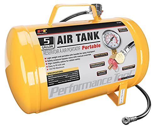 Performance Tool W10005 Hi-viz 5-Gallon Horizontal Portable Air Tank With Tire Air Chuck , Yellow