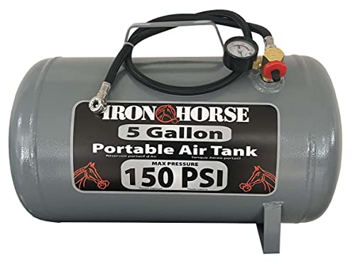 Ironhorse IHCT-05 5-Gallon 150 PSI Max Portable Air Tank with 4 ft  in Air Hose, Easy Read Tank Gauge