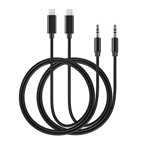 2 Pack Aux to Lightning Cable, 3.3ft [Apple Mfi Certified] iPhone 3.5 mm Headphone Jack Adapter Lightning to Aux Cord for iPhone 13 12 11 XS XR X 8 7 iPad to Car Home Stereo/Speaker/Headphone, Black