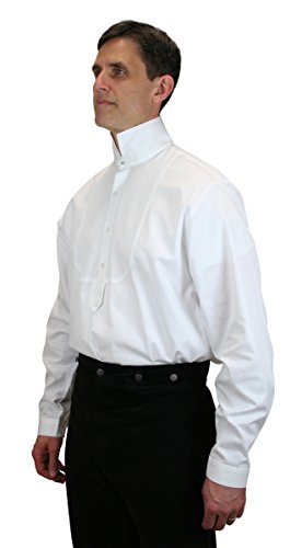 Historical Emporium Men's Victorian High Collar Stud/Cufflink Convertible Dress Shirt L White