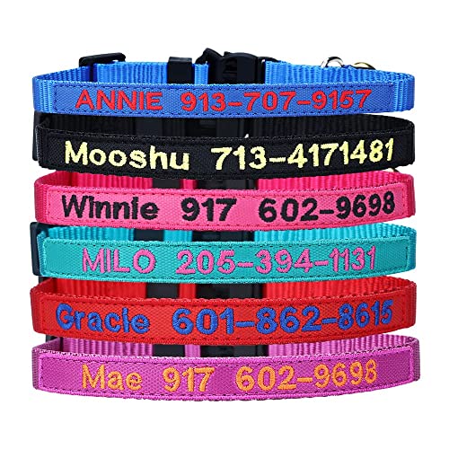 Personalized Nylon Cat Collar Breakaway with Bell - Custom Embroidered Text ID Collars with Pet Name and Phone Number