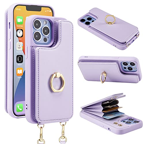 TOZEEZOT iPhone 14 Pro Max Wallet Case with Straps for Women, Cell Phone Case Wallet with Card Holder Ring Holder Kickstand RFID Blocking, Phone Purse Cross Body Bag for iPhone 14 Pro Max, Purple