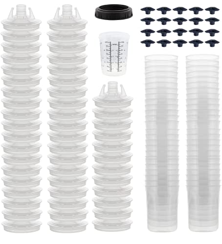 Disposable Paint Spray Gun Cups (190 Micron) 50 Lids 50 Liners 1 Hard Cup 1 Collar - Size 100ML-3OZ / 200ML-6OZ / 400ML-13.5OZ / 600ML-22OZ / 800ML-28OZ / Paint Supplies - Graduated Measurements