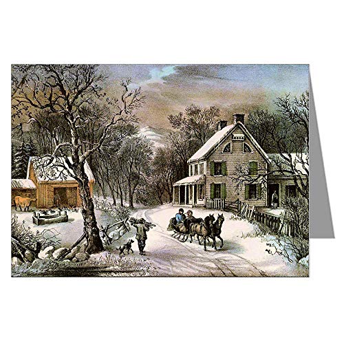 12 - Currier and Ives Vintage Christmas American Homestead, Winter Large Notecards in a Boxed Set