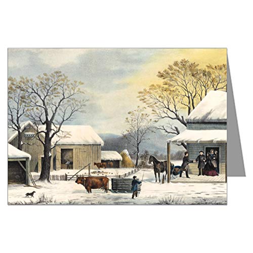 Currier and Ives, Christmas, Holiday Home to Thanksgiving by G.H. Durrie Greeting Card Set