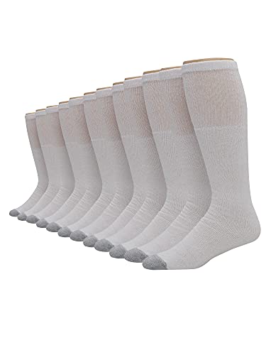 Hanes mens Double Tough Over the Calf Tube Sock, 12-pair Pack athletic socks, White/ Grey Toe, 14-Jun US