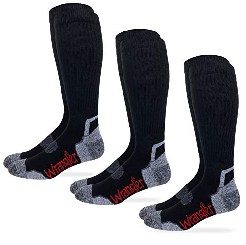 Wrangler Mens Ultra Dri Compression Tall Boot Socks 3 Pair Pack (Black, Men's Shoe Size 9-13 - Sock Size Large)