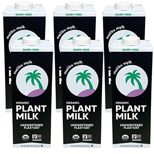 Malibu Mylk Organic Unsweetened Flax + Oat Milk | Shelf-Stable, Dairy-Free, Plant Based Milk Alternative, Keto, Zero Sugar, Low Carb, Nut Free - 33.8oz (6 Pack)