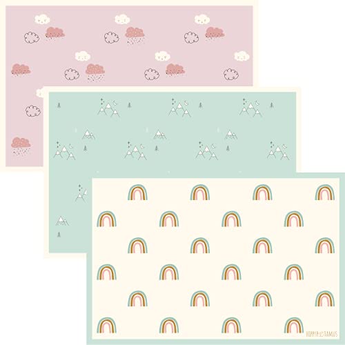 Hippypotamus Disposable Placemats Baby - Pack of 60 BPA Free Table Toppers for Kids and Toddlers - Extra Sticky Travel Mat for Restaurant (Cream/Sage/Blush)