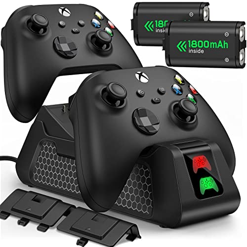 Controller Charger Station for Xbox with 2x1800mAh Rechargeable Battery Packs for Xbox Series X/S|Xbox One/X/S/Elite Controller, Fast Charging Dock Station for Xbox 1 Controller with 4 Battery Covers